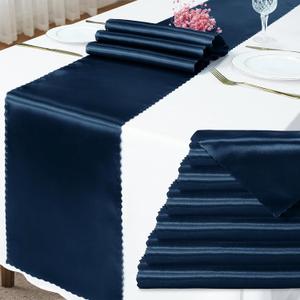 6 Pack Navy Blue Satin Table Runner 12 x 72 Inch Long,Bright Smooth Table Runner with Scalloped Edges,Silky Dinner Table Runner Decorations for Weddings,Banquet,Birthday Parties,Graduations