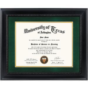 GMFrames 8.5x11 Diploma Degree Frame with Green Mat or Display 11x14 Certificates without Mat,Solid Wood,Black Finish with Intricate Black Rope Detail,UV Protection Acrylic