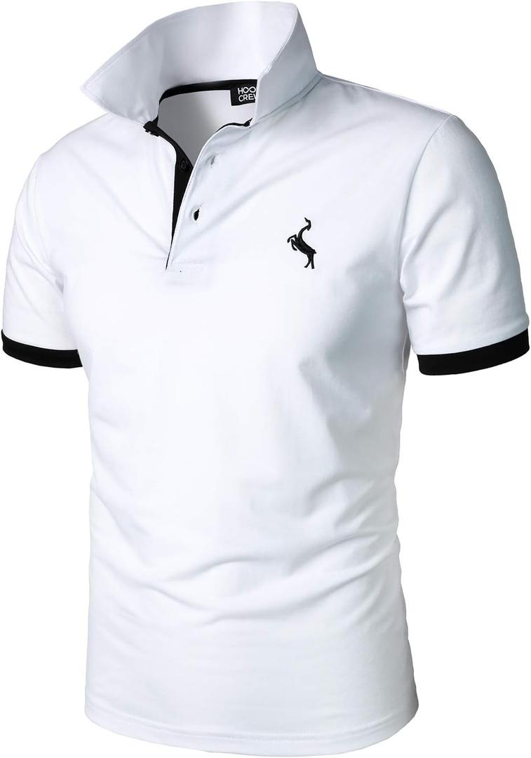 HOOD CREW Mens Classic Polo Shirt Short Sleeve Shirts Lightweight Casual Tops, S