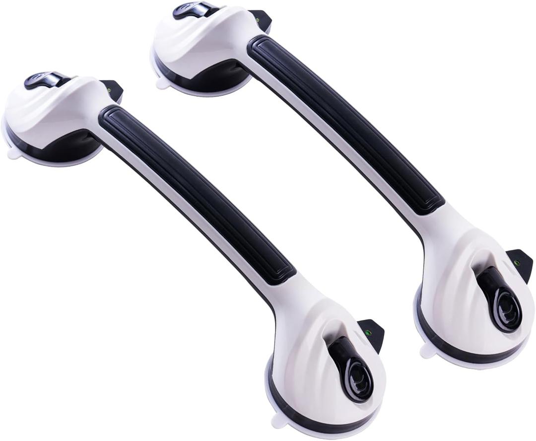 LEATALE Shower Grab Bars for Seniors 2 Pack,16.8" Suction Shower Handle with Safety Indicator, No-Drill Bathroom Safety Rails for Elderly, Bathtub & Tile/Glass (Black)