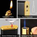 5 x Magic Dual Flame Tiger Lighter, Butane Refillable Torch Lighter Double Flame Tiger Lighter Switchable Windproof Jet & Soft Fire Cool Lighter Creative Gift for Men (Black, Without Gas)