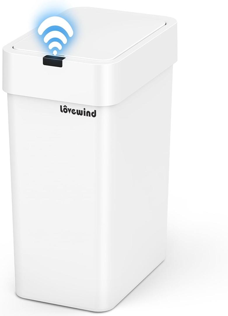 Lovewind Bathroom Trash Can,2.4 Gallon Automatic Garbage Can with Lid for Bathroom Bedroom Kitchen Office,9 Liter Small Touchless Motion Sensor Trash Bins, White