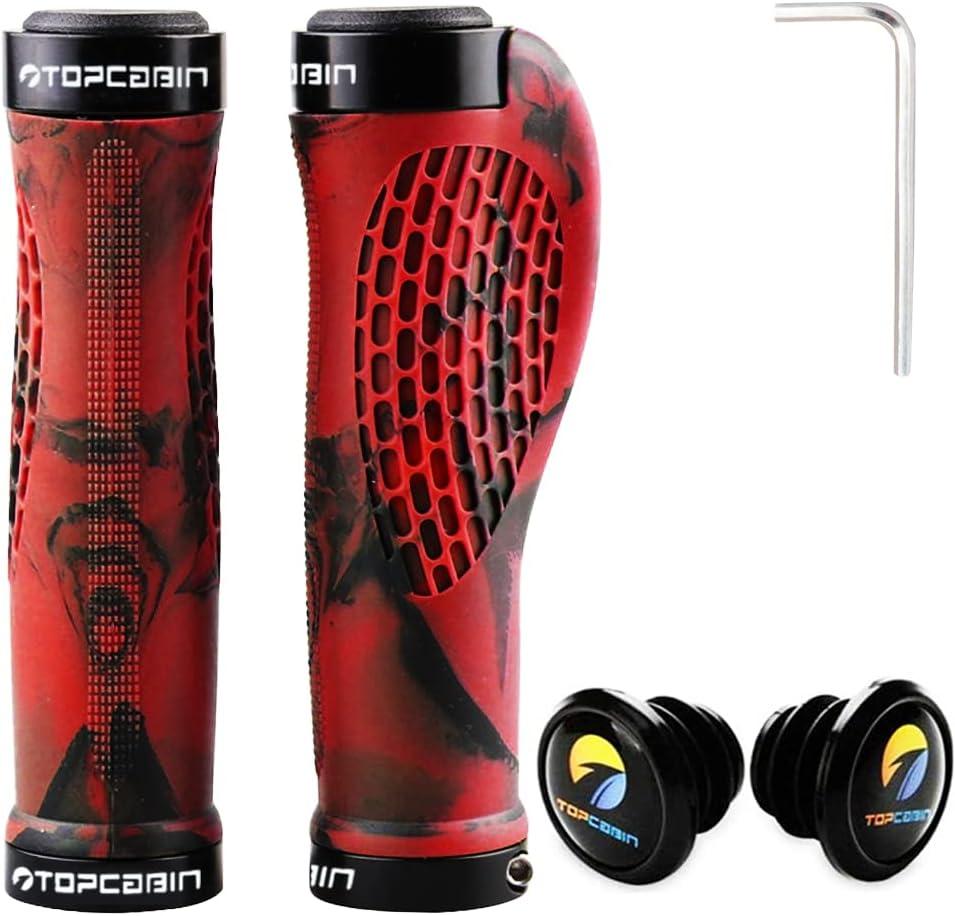 TOPCABIN Ergonomic Bike Grips - Widen Holding Rubber Grips with Aluminum LockGrips for Mountain & Road Bikes
(Rubber Red, 1 Pair)