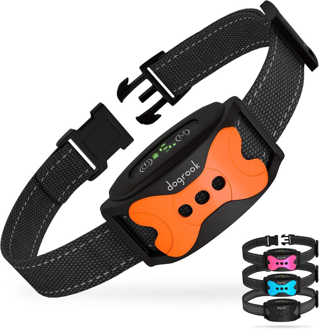 DogRook Dog Bark Collar - Rechargeable Smart Anti Barking Collar for Dogs - Waterproof No Shock Bark Collar for Small/Medium/Large Dogs - Anti Bark Collar for Dogs with 5 Sensitivity Levels (Orange)