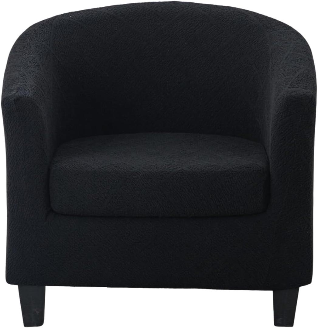 Jacquard Club Chair Slipcover 2 Piece Stretch Accent Barrel Chair Cover Armchair Sofa Slipcovers Removable Tub Chair Cover Furniture Protector Chair Covers for Living Room,Black