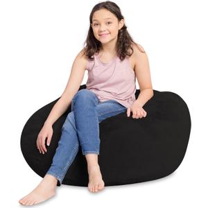 Posh Creations Bean Bag Chair for Kids, Teens, and Adults Includes Removable and Machine Washable Cover, Soft Faux Rabbit Fur - Black, 38in - Large