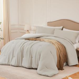 Quataly Oversized King Comforter Set Oatmeal,3PCS Soft Lightweight Breathable Bedding Comforter for All Season, Oversized King Size(120''98'' Comforter & 2 Pillowcases)