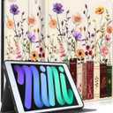  iPad mini 5th 2019/Mini 4th 2016 Case - Smart Folio Cover (Auto Wake/Sleep) with Build-in Pencil Holder for Apple Tablet Soft PU Leather Cover for Women Girls,Painting Flowers (Bookshelf Floral)