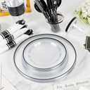 SUT 350 Pcs Black and Clear Plastic Dinnerware Set for 50 Guests, Include: 50 Dinner Plates, 50 Dessert Plates, 50 Pre Rolled Napkins With Silverware, 50 Cups, Disposable Plates for Party