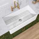TUKTUK White Farmhouse Sink 36 inch Fireclay Farm Sink Apron Front Single Bowl Kitchen Sinks Deep Large Capacity Porcelain Ceramic Sink Undermount Luxury Bottom Grid & Strainer Drain Included