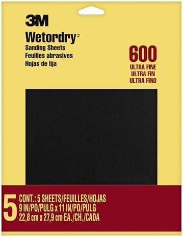 3M Wet or dry Sandpaper, 9 in. x 11 inch, 600 Grit, Ultra Fine, 4 Sheets/Pack