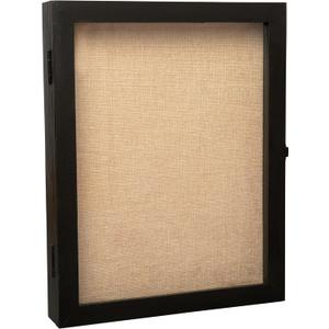 Flash Furniture Peyton Shadow Box Display Case, Solid Pine Wood Frame, Powder Coated Latch and Hinges, Foam Back with Linen Liner, 8 Push Pins, 11x14, Black