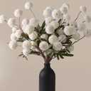 2 x HyeFlora Fake Kiku Flowers, Faux Silk Pompon Mums Artificial Flowers, Chrysanthemum Stems Floral Arrangement Dried Flowers Vintage Decorative Indoor Home Vase Decor White (Vase not Included)