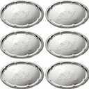 6 Pack Large Silver Serving Trays Set 15.7" x 11.8" Stainless Steel Floral Oval Tray Retro Vintage Platters for Birthday Wedding Party Tableware for Snack Whiskey Cookie Dessert Food Display