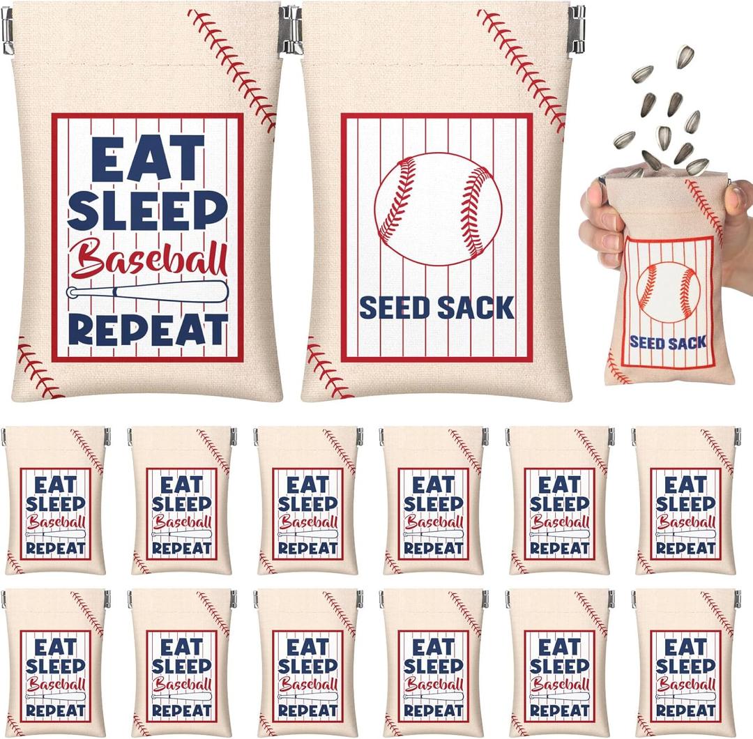 Abbylike 24 Pcs Baseball Seed Sack Bags Gifts for Team Gifts Baseball Pouch for Sunflower Seed Coin Purse Original Portable Gift Bags for Sports Lover Birthday Party Favors (Linen)