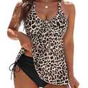 Blooming Jelly Womens Tankini Swimsuits Modest Two Piece Bathing Suit Tummy Control Swimming Suits (M, Leopard and Black)
