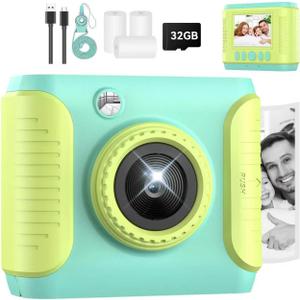 Instant Print Camera for Kids,2.4 Inch Screen Kids Instant Cameras, Christmas Birthday Gifts for Girls Age 3-12,Portable Toddler Toy for 3 4 5 6 7 8 9 10 11Year Old Girls Boys Green