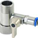 Stainless Steel Water Supply Adapter 1/2" x 1/2" x1/4" Tee Stop Valve  ideal for RO (Reverse Osmosis) water filters, coffee brewers, ice makers, and PE water line splitters in refrigerator systems.