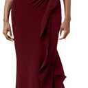 Women's Elegant Sleeveless V Neck Bodycon Ruched Split Wrap Wedding Evening Formal Long Dress (Red, M)