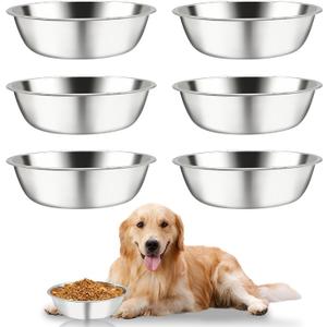 kathson 6 PCS Large Stainless Steel Dog Bowls, Replacement Metal XL Pet Puppy Food Water Bowl Set Suit for Indoor Outdoor, Dog Feeding Dish for Small, Medium, Large Dogs, Dishwasher Safe (8.9 in)
