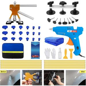Car Dent Puller Kit, 45pcs Dent Remover Tool for Car, Paintless Dent Removal Kit with Dent Lifter, Bridge Puller, 100W Glue Gun, Paintless Dent Repair Kit for Auto Hail Damage Door Ding