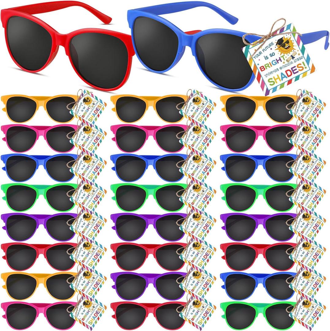 Kathfly 24 Set End of the Year School Gifts for Student Kids Neon Sunglasses with Blessing Gift Tags for Preschool Kindergarten Pre K 2026 Graduation Birthday Party Favor Supplies (Normal)
