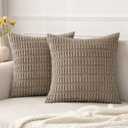 MIULEE Pack of 2 Corduroy Decorative Throw Pillow Covers 20x20 Inch Soft Boho Striped Pillow Covers Modern Farmhouse Home Decor for Sofa Living Room Couch Bed Light Brown (20" x 20" (Pack of 2))