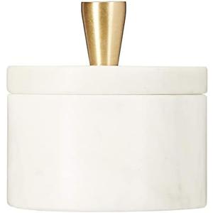 Queenza White Marble Salt Cellar with Lid and Brass Knob, 3 Inch Salt Box