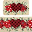Bencailor 2 Pcs Kitchen Rugs and Mats Spring Summer Welcome Door Rugs Non Slip Washable Decorative Mats for Floor Door Home Bathroom Decor Gifts, 17 x 30 Inch and 17 x 47 Inch(Red, Pink,Heart)