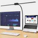 EppieBasic Desk Lamp, 24W Led Desk Lamps with Clamp, Double Head Desk Light for Home Office, Architect Desktop Lamp Eye Care Workbench Office Table Light for Monitor Studio Reading