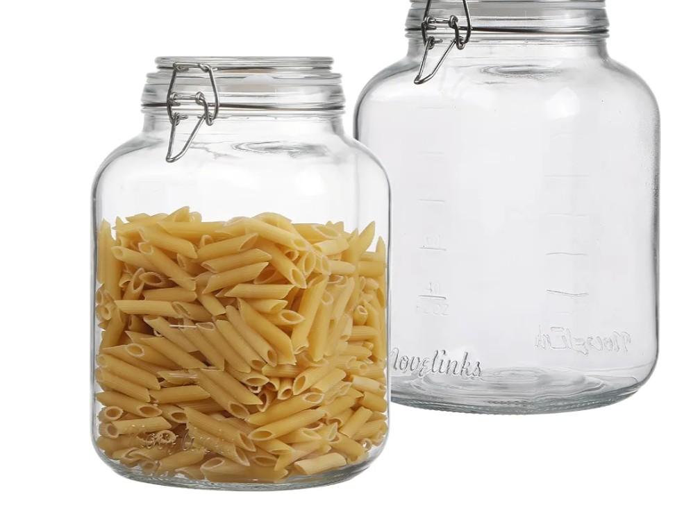 2 Pack 1 Gallon Clear Glass Jars with Airtight Screw Lid Wide Mouth Mason Jars Empty Food Containers with Airtight Screw Lid for Sauerkraut and Cookies (Glass Lid)