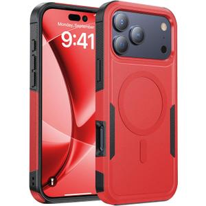 Heavy Duty Case for iPhone 17 Pro Max [Fit for MagSafe] Military-Grade Shockproof Protection Rugged Phone Case, Anti-Fingerprint Cover for i Phone 17 Pro 6.3", Red