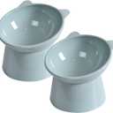 Tilted Elevated Cat Food Bowl - Cat Bowls Whisker Friendly Anti Vomiting Slanted Cats Feeding Bowls Cute Shallow Cats Bowl (2pcs/Blue)