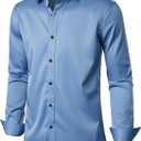 Men's Stretch Wrinkle Free Dress Shirts Formal Wedding Prom Long Sleeve Button Down Shirt (Blue, S)