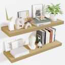 Fun Memories Floating Shelves for Wall 36 Inches, Wood Wall Shelves with Invisible Bracket, 10" Deep Shelves Wall Mounted, Large Wood Floating Shelves for Living Room Bathroom, Oak, Set of 2