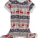 Lanyarco Cotton Grey Red Christmas Dog Pjs Jammies, Xmas Clothes Pet Pajamas Jumpshit for Small Dogs Pets, 15" Medium (Medium(18-26lbs)Back15" Chest18")