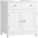 TEENFON Pedestal Sink Storage Cabinet with 2 Doors and Drawer, Bathroom Sink Cabinet, Under Sink Storage with U-Shape Cut-Out, White, 23.6"w X 11.8"d X 25.6"h