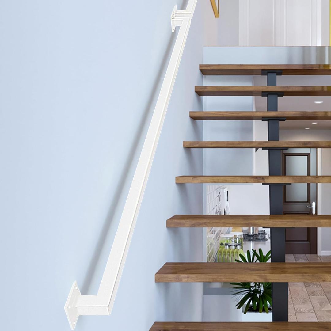 5FT White Industrial Iron Hand Railing, Wall Support Handle for Indoor Stairs & Outdoor Decks, Non-Slip & Rust-Resistant