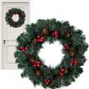 Christmas Door Wreath With Lights,Christmas Door Wreath | 15.7 Inches Home Door Decoration, Unique Party Supply, Artificial Garland for Door Wall Mantel Holiday Party