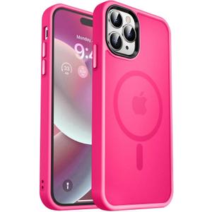 MOCCA Strong Magnetic for iPhone 14 Pro Max Case [Compatible with Magsafe] [10FT Military Grade Protective] Translucent Matte Slim Shockproof Case for iPhone 14 Pro Max 6.7"- Hot Pink