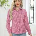 LOMON Womens Long Sleeve Button Down Shirts Casual Loose Fit Cotton Collared Blouses (Red, S)