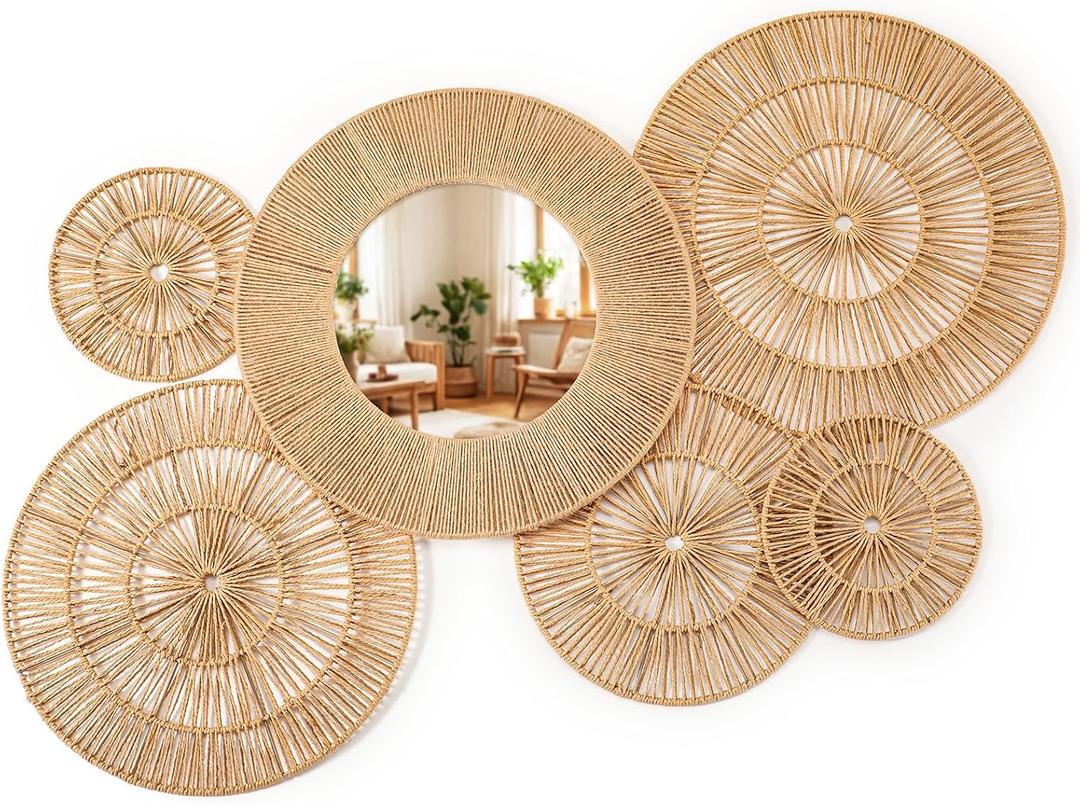 Vercraft 6 Pcs Boho Wicker Jute Wall Decor Baskets, 20",20",18",14",10,10"
