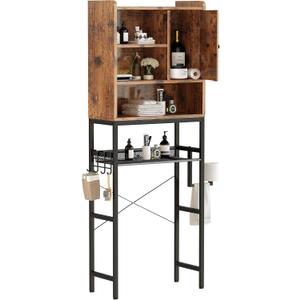 AWQM Over The Toilet Storage Cabinet, Bathroom Cabinet Organizer with Adjustable Shelf, Freestanding Space Saver Toilet Stands with Door, Paper Hook, Multifunctional Bathroom Toilet Rack, Rustic Brown