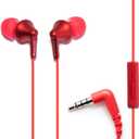 Panasonic ErgoFit Wired Earbuds with Microphone, 3.5mm Jack Headphones with Mic and Call Controller, Ergonomic Custom-Fit Earpieces (S/M/L), for Phones and Laptops - RP-TCM125-R (Red)