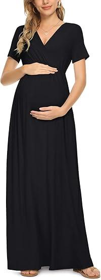 Xpenyo Maternity Maxi Dress Women Casual Wrap Long Baby Shower Pregnancy Dresses L