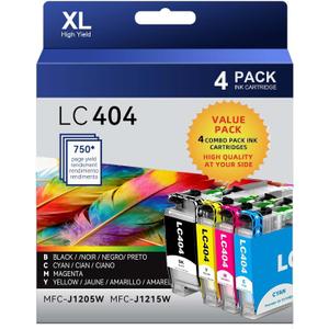 LC404XL Ink Cartridges Replacement Compatible for Brother lc404 Ink Cartridge Works for MFC-j1205w MFC-J1205W XL and MFC-J1205w Printers(2 Pack-BCMY, Page Yield up to 750 Pages)