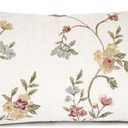 YOUR SMILE Classical Embroidery Jacquard Farmhouse Oblong Rectangle Chenille Beige Floral Pattern Decorative Throw Pillow Case,12x20 inch (White)