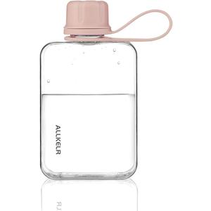 Portable Flat Water Bottle, BPA Free Reusable Tritan Plastic Travel Cup, Lightweight Leakproof Slim Fits Purse, Backpacking, Hiking (Pink, 17 oz)