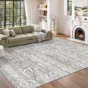 Soalmost 6x9 Area Rugs for Living Room, Stain Resistant Neutral Washable Rugs for Bedroom, Floral Vintage Non-Slip Soft Throw Gray Carpet for Dining Room Farmhouse (Grey, 6'x9')