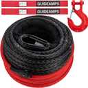 3/8" x 92ft Synthetic Winch Rope, 25,500LBS Heavy Duty Winch Cable with Protective Sleeve, Forged Winch Hook & Safety Strap for Off-Road 4x4, SUV, Jeep, Truck (Black)